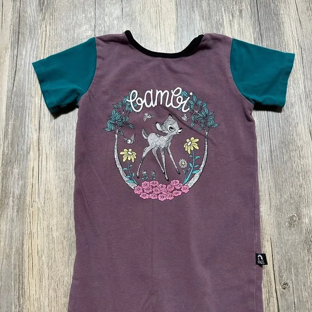 RAGS One-Piece Romper 2T Purple Teal Bambi Disney Cotton Striped Cuffs